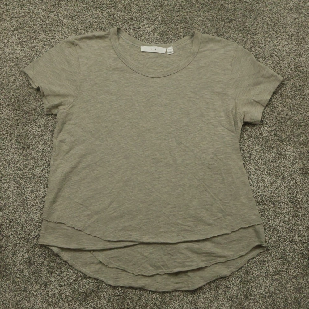 wilt shirt woman's M Asymmetrical  USA Gray Short Sleeve Layered Minimalist